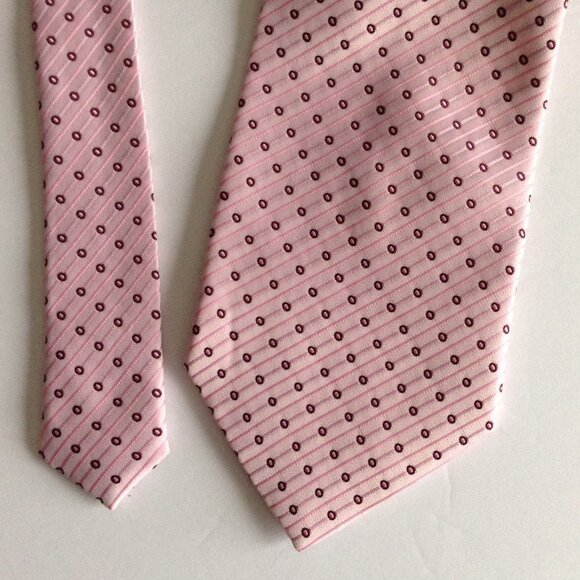 A . Mahtani Necktie Pink Red Dots Pure Silk Wedding Tie Men's Accessories - Picture 4 of 5